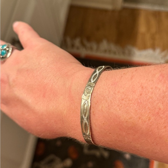 Sterling Silver Handmade Stamped Native Bear Bangle - Picture 6 of 7